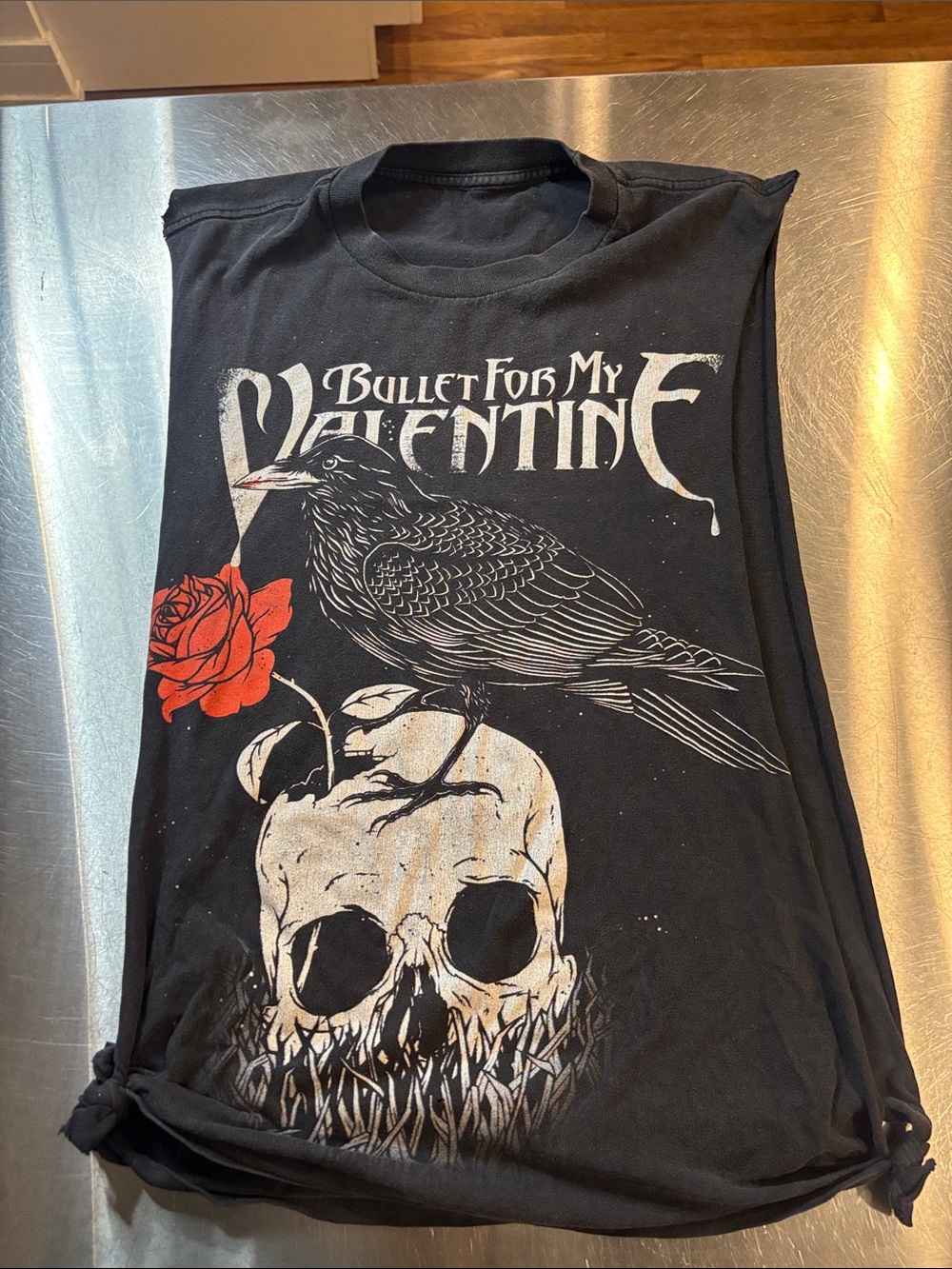 Bullet For My Valentine Black Graphic Muscle Tee with Skull & Rose